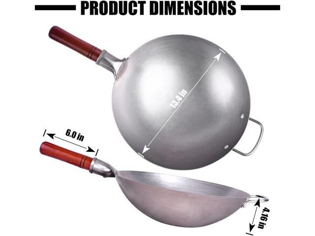 Carbon Steel Wok Traditional Hand Hammered - 13.4' Chinese Woks Round Bottom Wok Pan Set with 8 Pcs Cookware Accessories