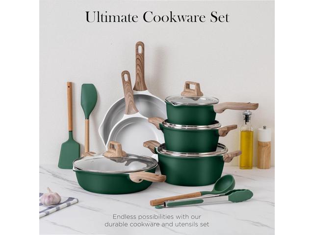 Country Kitchen Pots and Pans Set Nonstick, Cast Aluminum Kitchen Cookware Set with Utensils, 14 Pcs Non Stick Cooking Set w/Frying Pans &...