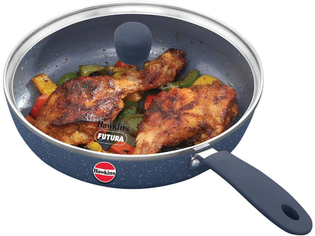 HAWKINS Ceramic Nonstick Frying Pan, 24 cm Diameter, Induction Fry Pan with Glass Lid, Granite Omlette Egg Pan, Fish Pan (ICF24G)
