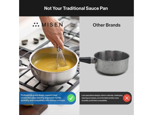 Misen Premium Saucier Pan with Lid & Stay Cool Handle - 5-Ply Stainless Steel Cookware - Gas, Electric & Induction Cooking, Thick Bottom, Heats...