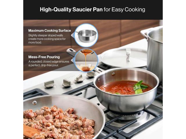 Misen 5-Ply Stainless Steel Saucier with Lid Induction-Compatible Pan with Curved Sides for Smooth Stirring - Oven Safe to 800F Even Heat...