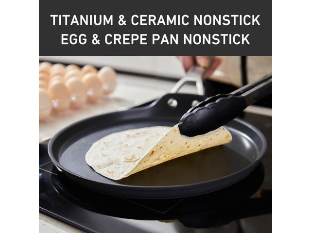 MsMk 11 inch Nonstick Crepe Pan, Titanium and Ceramic Nonstic Coating Flat Skillet Dosa Tawa Tortilla Pan, Large Pancake with Stay-Cool Handle,...