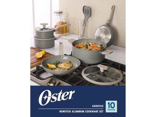 Oster Ambrose 10 Piece Forged Aluminum Premium PFA Free Ceramic Nonstick Pots and Pans Cookware Set W/Induction &Stay Cool Handles - Grey/Taupe