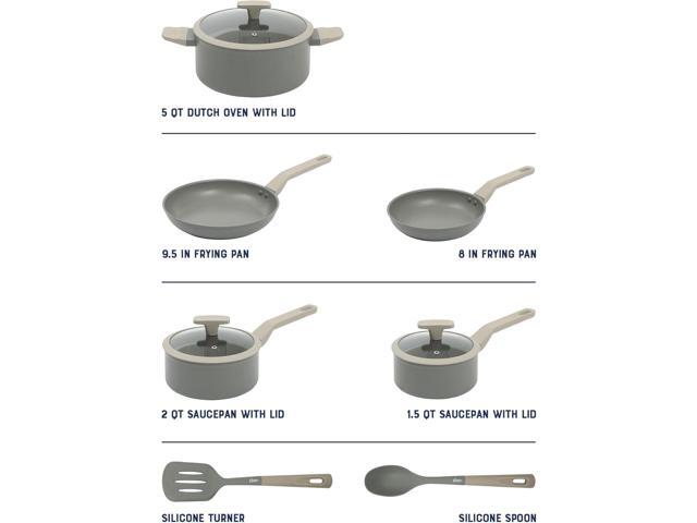 Oster Ambrose 10 Piece Forged Aluminum Premium PFA Free Ceramic Nonstick Pots and Pans Cookware Set W/Induction &Stay Cool Handles - Grey/Taupe