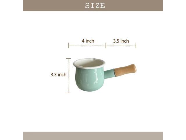 Enamel Milk Pot, Butter Warmer Non-stick Mini Saucepan, 4 Inch 17 Oz Small Cookware with Wooden Handle(Green)