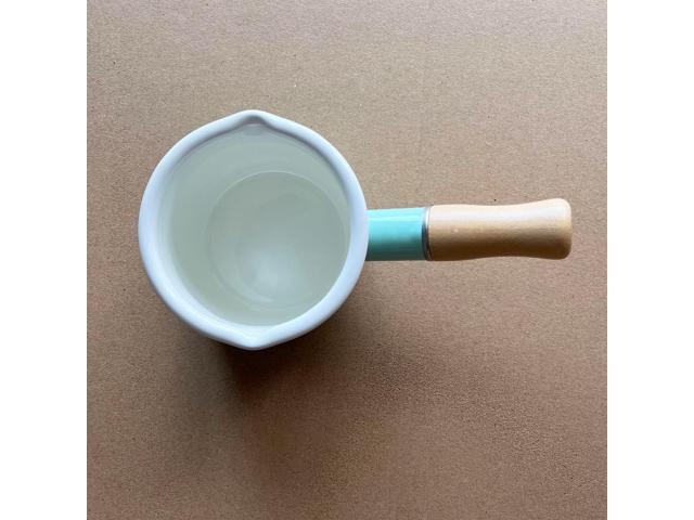 Enamel Milk Pot, Butter Warmer Non-stick Mini Saucepan, 4 Inch 17 Oz Small Cookware with Wooden Handle(Green)