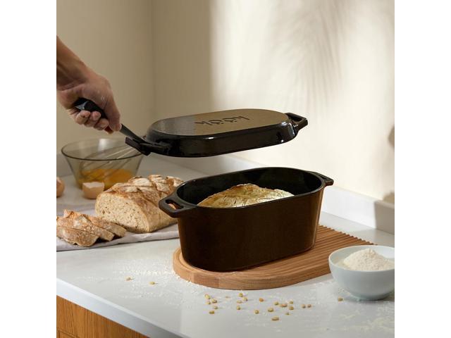 KooK Dutch Oven, Oven for Sourdough Bread Baking, with Lid, Dual Handles, Enameled Cast Iron, includes Lid Lever, Great for Baking Bread, Cooking...