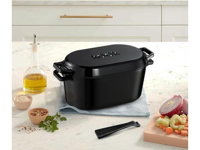 KooK Dutch Oven, Oven for Sourdough Bread Baking, with Lid, Dual Handles, Enameled Cast Iron, includes Lid Lever, Great for Baking Bread, Cooking...