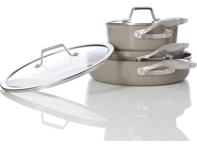 Calphalon Premier Ceramic Nonstick 5-Piece Cookware Set, Mushroom Grey