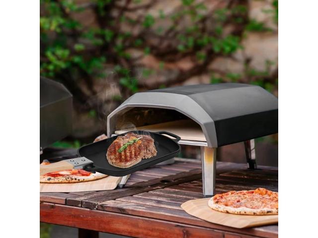 Cast Iron Sizzler Pan for Pizza Oven and Grill, 14 Inch Non-Stick Sizzling Fajita Skillet Rectangular Griddle Pan with Removable Handle for Stove...