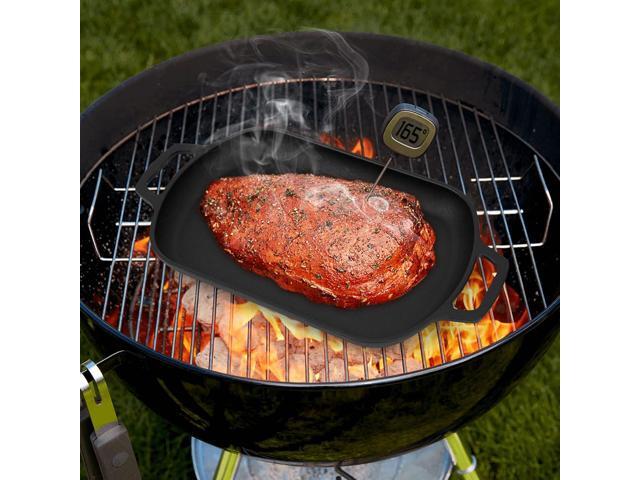 Cast Iron Sizzler Pan for Pizza Oven and Grill, 14 Inch Non-Stick Sizzling Fajita Skillet Rectangular Griddle Pan with Removable Handle for Stove...