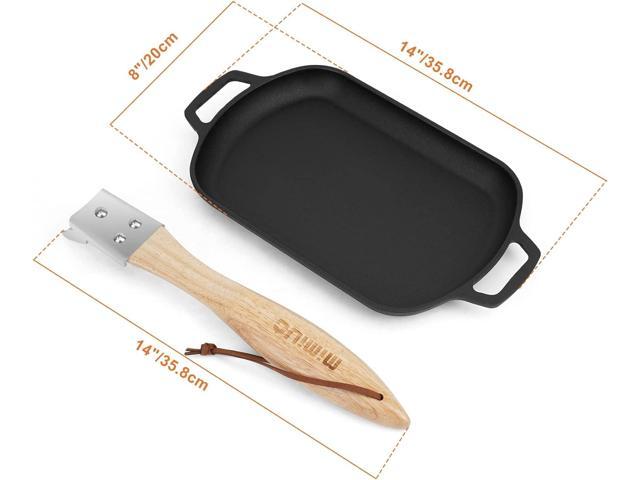 Cast Iron Sizzler Pan for Pizza Oven and Grill, 14 Inch Non-Stick Sizzling Fajita Skillet Rectangular Griddle Pan with Removable Handle for Stove...