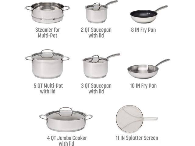 Goodful 12-Piece Classic Stainless Steel Cookware Set with Tri-Ply Base for Even Heating, Durable, Impact Bonded Pots and Pans, Dishwasher Safe...