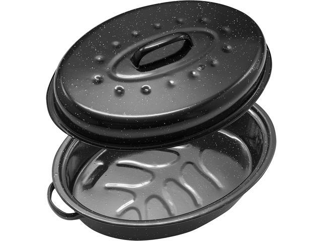 Granite Roasting Pans, Black (15' Oval Roaster Pan With Lid)