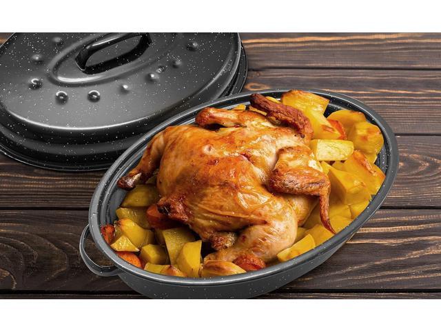 Granite Roasting Pans, Black (15' Oval Roaster Pan With Lid)
