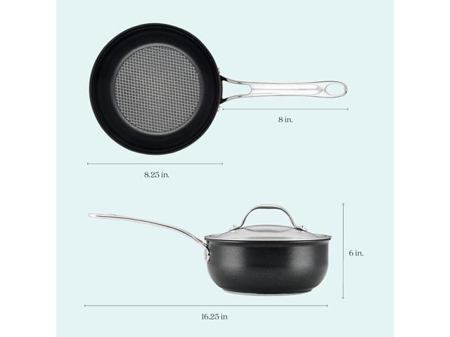 Anolon X SearTech Aluminum Nonstick Cookware Saucier with Lid, 2.5 Quart, Super Dark Gray