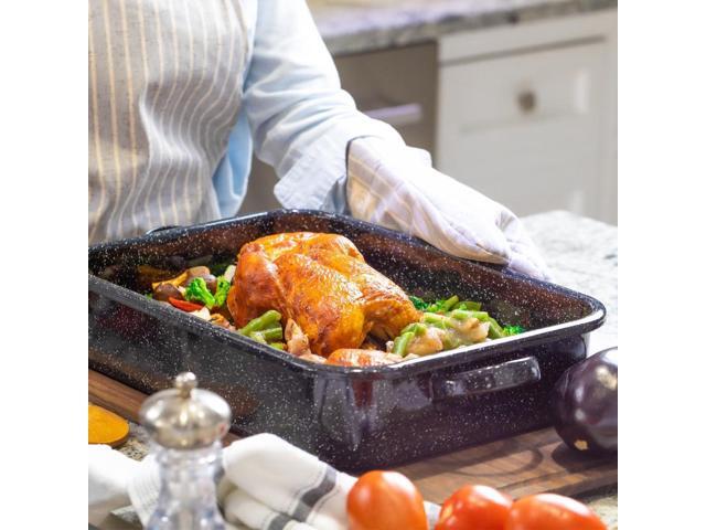 Granite Ware Open Roasting Pan with Flat Rack (Speckled Black) - Accommodates up to 25 lb poultry or roast.