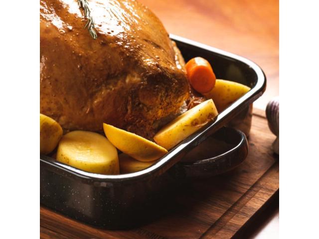 Granite Ware Open Roasting Pan with Flat Rack (Speckled Black) - Accommodates up to 25 lb poultry or roast.