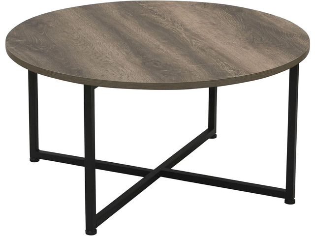 Household Essentials Jamestown Round Coffee Table Ashwood Rustic Wood Grain and Black Metal 31.5 x 31.5, Taupe
