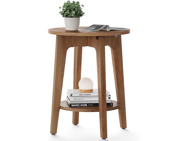 VASAGLE Side Table, Small Round End Table with Lower Shelf, Nightstand for Small Spaces, Living Room, Bedroom, Rustic Walnut ULET283T41