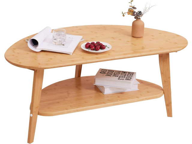 NAVREX Mid Century Modern Oval Coffee Table with Storage Shelf, 100% Solid Bamboo Wood Center Table for Living Room, FSC Certified, 40.2' L x 22'...