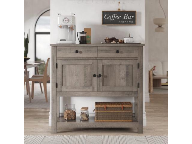 HOSTACK Farmhouse Console Table with 2-Door Cabinet & 2 Drawers, Coffee Bar, Entryway Table with Storage Shelf, Sofa Tables Buffet Sideboard for.