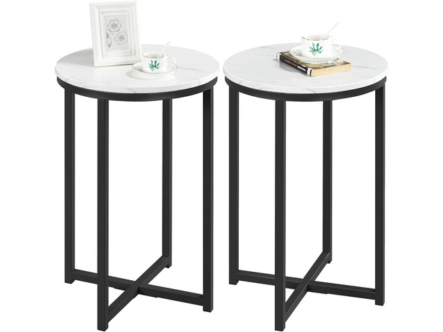 Yaheetech Round End Table Set of 2,16in Faux Marble Accent Table,Modern Side Table with Marble Top and Metal Frame,Small Coffee Table Telephone...