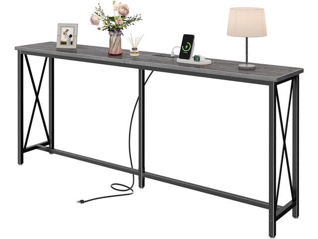 SUPERJARE 70 Inch Console Table with Outlets and USB-C Port, Extra Long Behind Couch Sofa Table with X-Shaped Design, Narrow for Entryway, Living.