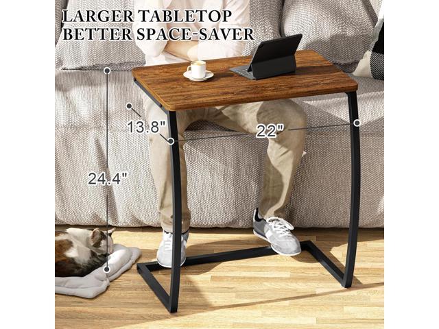 SRIWATANA Side Table, End Table, Vintage C-Shaped Couch Table for Sofa Laptop Coffee Snack, Walnut