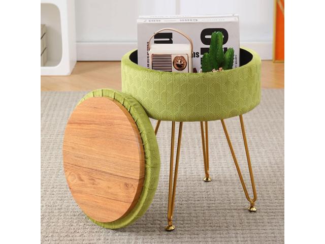 Cpintltr Velvet Storage Ottoman Round Footrest Stool Multifunctional Upholstered Ottoman Modern Accent Vanity Stools Tray Top Coffee Table Suitable...