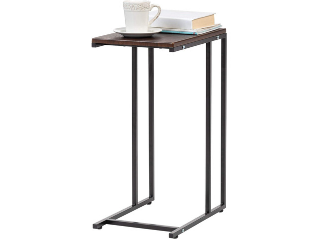 IRIS USA Wood and Metal Frame Side Table, Accent Sofa End Table Coffee Snack, Bedroom Night Stand, Living Room Computer Desk, C-Shape Wide - New