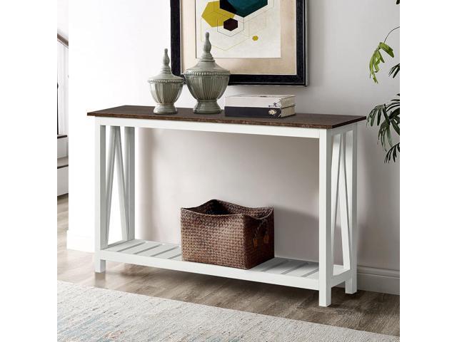 ChooChoo Farmhouse Console Table, Rustic Vintage Narrow Sofa Table for Entryway, Living Room, Hallway, 40 White