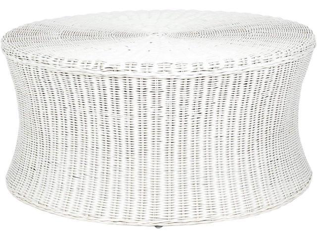 SAFAVIEH Home Collection Ruxton White Rattan Round Coffee Table Ottoman