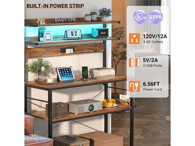 Aheaplus Bakers Rack with Power Outlet, Microwave Stand, 5 Tiers Coffee Bar Station with Led Lights, Kitchen Storage Shelf with 6 S-Shaped Hooks,...