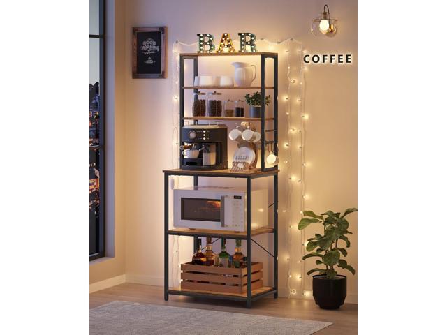 VASAGLE Coffee Bar, Bakers Rack for Kitchen with Storage, 6-Tier Kitchen Shelves with 6 Hooks, Microwave Stand, Industrial, 15.7 x 23.6 x 65.7...