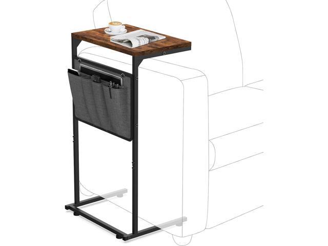Vantic C Shaped End Table, Small Side Table for Couch and Recliner, Slide Under Sofa Tray Desk with Storage Bag for Living Room and Bedroom, Rustic...