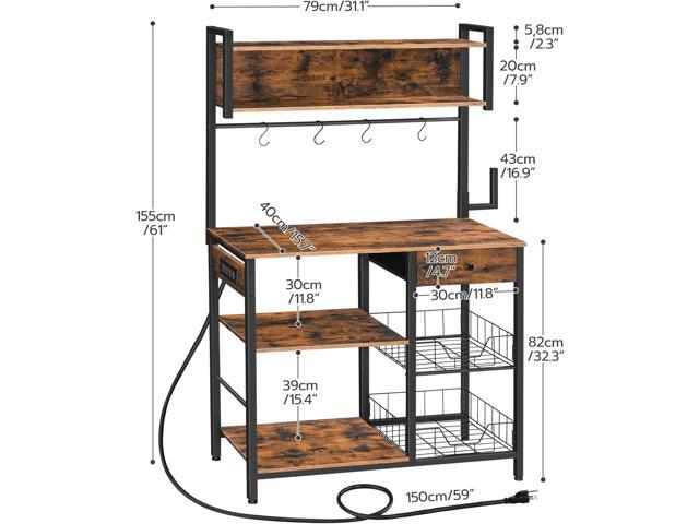 HOOBRO Bakers Rack with 4 AC Power Outlets, 5-Tier Coffee Bar with Wire Basket, Microwave Stand with Paper Holder and Drawer, Kitchen Storage...