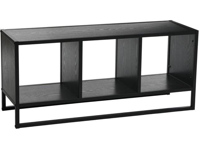 Household Essentials Jamestown TV Stand Coffee Table with Square Cube Storage Compartments Black Oak Wood Grain and Black Metal