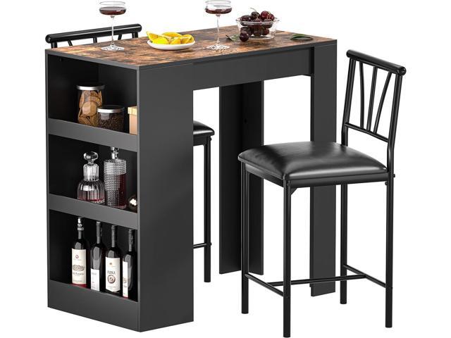 VECELO Small Bar Table and Chairs Tall Kitchen Breakfast Nook with Stools/Dining Set for 2, Storage Shelves, Space-Saving, Retro