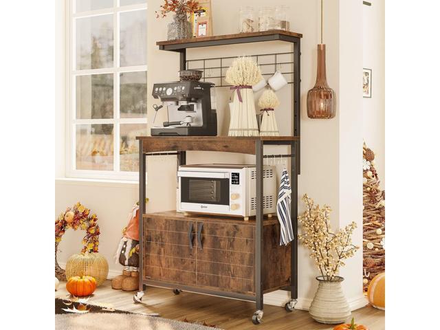 Bestier Bakers Racks with Storage Cabinet, Height-Adjustable 45' to 55' Microwave Stand for Kitchen with Wheels & Feet, Industrial Rolling Coffee...