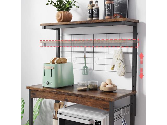 Bestier Bakers Racks with Storage Cabinet, Height-Adjustable 45' to 55' Microwave Stand for Kitchen with Wheels & Feet, Industrial Rolling Coffee...