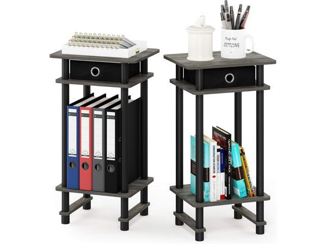 Furinno Turn-N-Tube Tall End Table, French Oak Grey/Black/Black