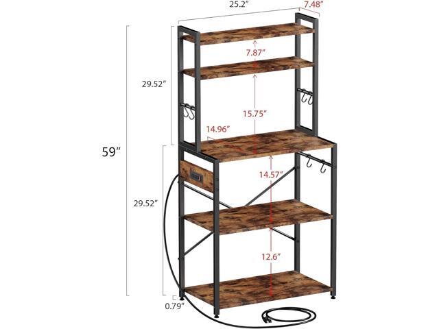 Cheersstar 5-Tier Bakers Rack with Power Outlet, Microwave Oven Stand 5 Tiers, Kitchen Storage Shelf Rack with 6 S-Shaped Hooks, Coffee Bar Cabinet...