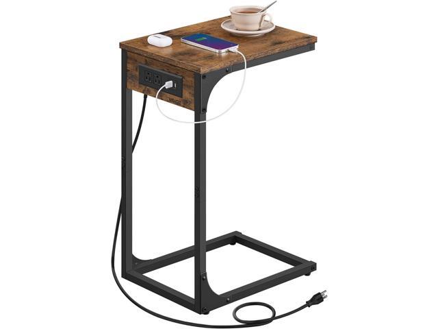 VASAGLE C-Shaped Side Table, End Table with Charging Station, C Table for Couch, Sofa, Adjustable Feet, for Bedroom, Living Room, 2 USB Ports and.