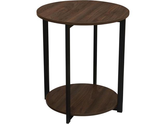 Household Essentials Walnut 2-Tier Round End Table with Storage Shelf