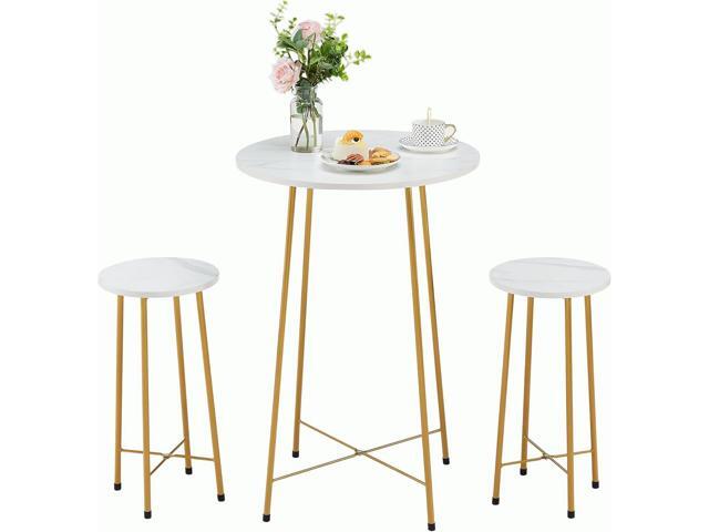 VECELO Small Bar Table and Chairs, Round Bistro Sets with 2 barstools, 3-Piece Pub Dining Furniture, Counter Height Wood Top for Breakfast Dinner...