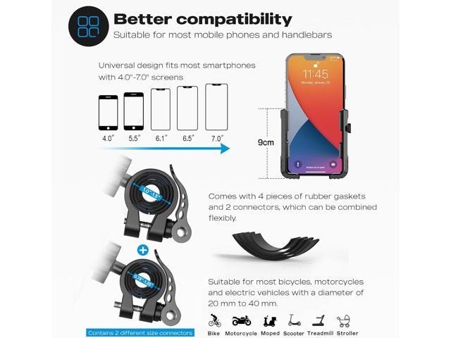 New Upgraded Bike Phone Mount Holder Two Connectors Quickly Lock and Release,360°Rotatable Bicycle Motorcycle Scooter Accessories Handlebar Phone...