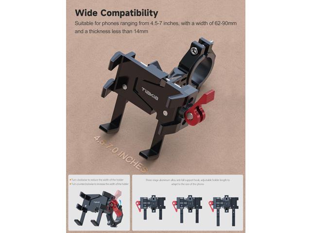 Tiakia Aluminum Bike Phone Mount Holder, [2024 Upgrade] Motorcycle Phone Mount, [1s Lock] Handlebar Mounted Cell Phone Holder, 360° Rotation,...