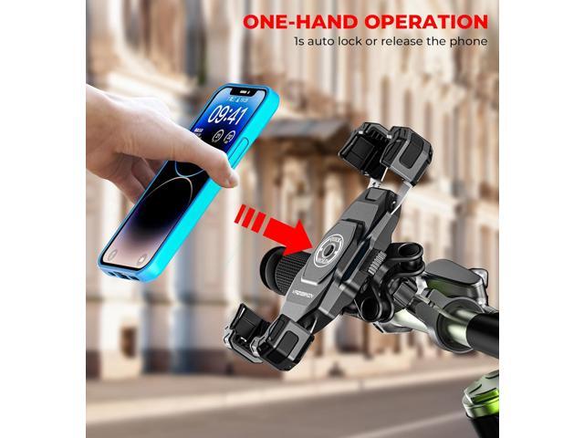 Motorcycle Phone Mount with Vibration Dampener, 1s Lock Bike Phone Holder with Aluminum Alloy Handlebar Mounting Base, One-Handed Operation...