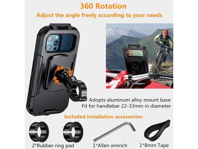Kewig Bike Phone Mount Waterproof, Motorcycle Phone Mount with Aluminum Alloy Handlebar Mount Base & Touch-Screen, 360 Rotation Bike Phone Holder...